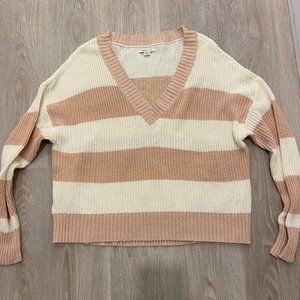 Striped, Cropped V Neck Sweater